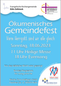 Read more about the article Ökumenisches Gemeindefest für Alle! | So., 18. Juni rund um die kath. Kirche Heilig Geist | Kuchen- und Salatspenden wären toll! Infos im Gemeindebüro