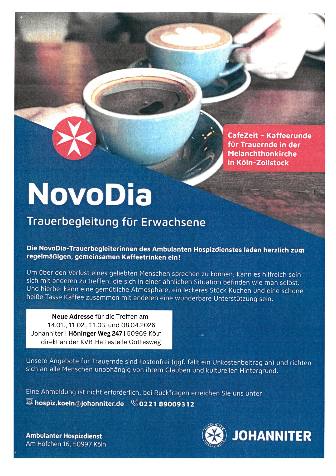 Du betrachtest gerade Johanniter Trauercafé |  neue Adresse bis April