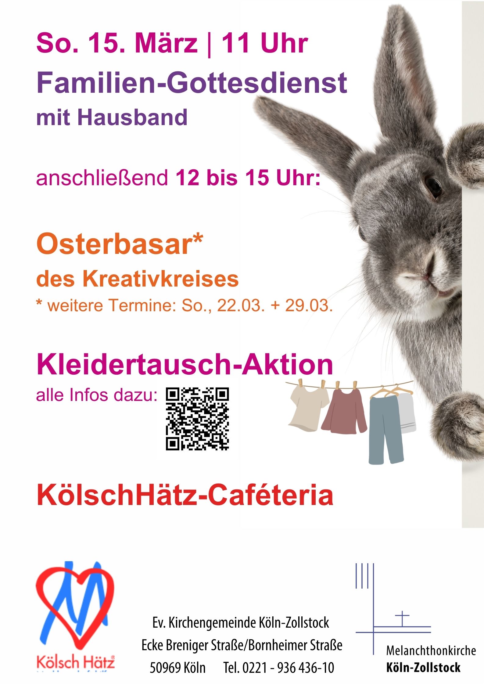 Mehr über den Artikel erfahren Freue Dich! Familiengottesdienst • Osterbasar • Kleidertausch • Cafeteria | So., 15.03.