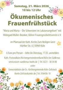 Mehr über den Artikel erfahren Maria & Marta – Schwestern im Lukasevangelium | Sa., 21.03. von 10 bis 12 Uhr | in Heilig Geist