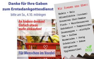 Mehr über den Artikel erfahren Lebensmittelspenden an Erntedank | So., 04.10.