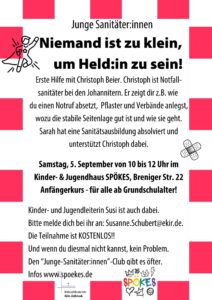 Mehr über den Artikel erfahren 1. Hilfe-Kurse für Kinder | 05.09. im SPÖKES